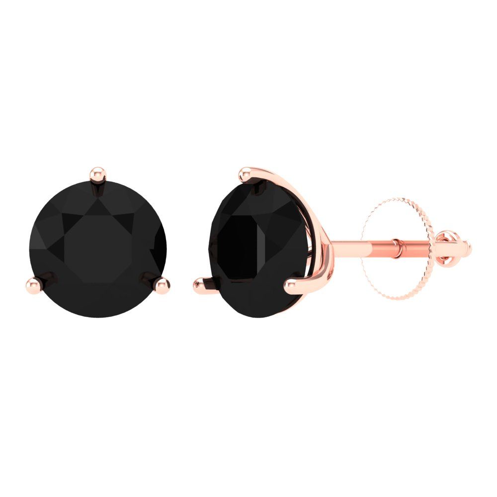 4 ctw Onyx Studs Earrings | 8.0mm Round Cut White Gold Screw back | July Birthstone
