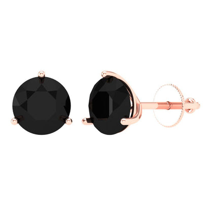 4 ctw Onyx Studs Earrings | 8.0mm Round Cut White Gold Screw back | July Birthstone