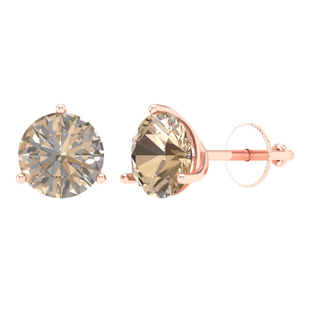 4 ctw Yellow Moissanite Studs Earrings | 8.0mm Round Cut White Gold Screw back | April Birthstone