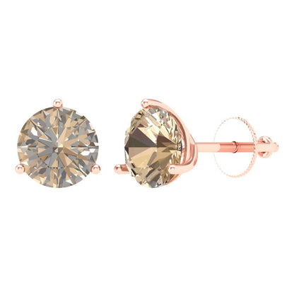 4 ctw Yellow Moissanite Studs Earrings | 8.0mm Round Cut White Gold Screw back | April Birthstone