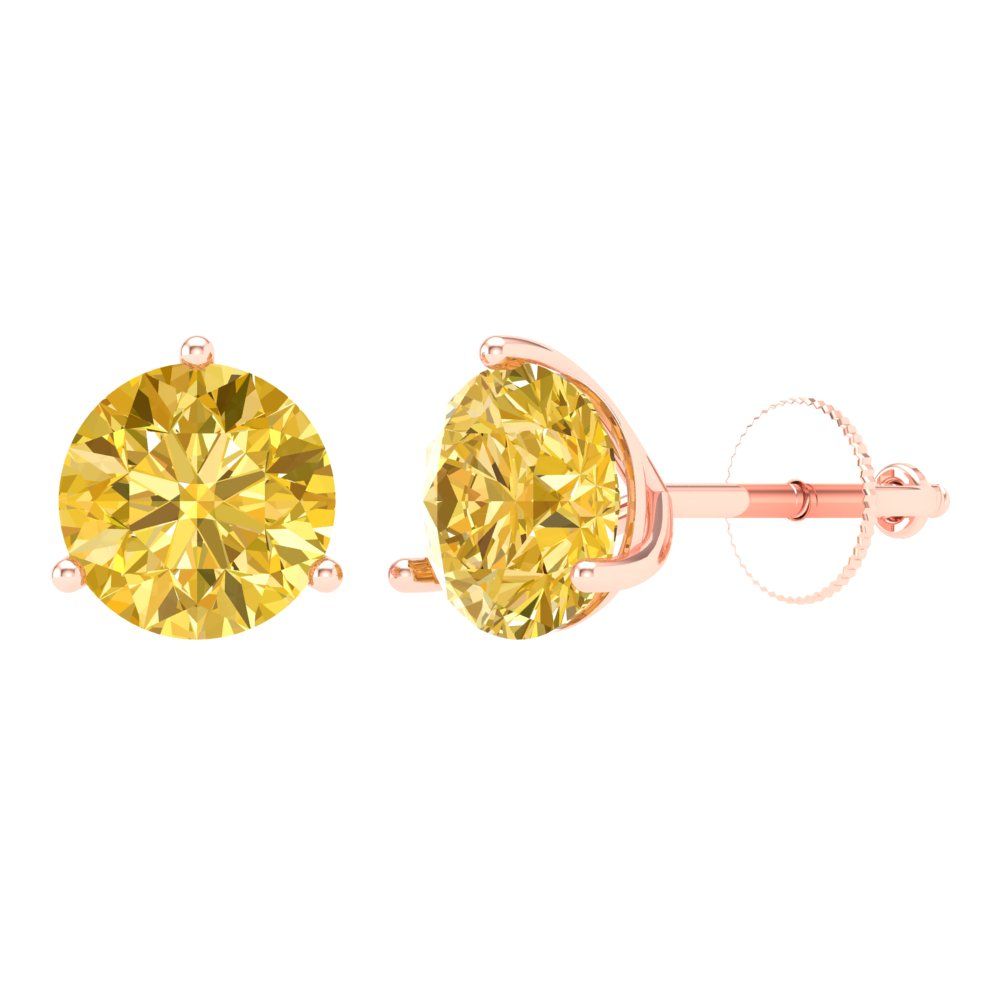 4 ctw Citrine Studs Earrings | 8.0mm Round Cut White Gold Screw back | November Birthstone