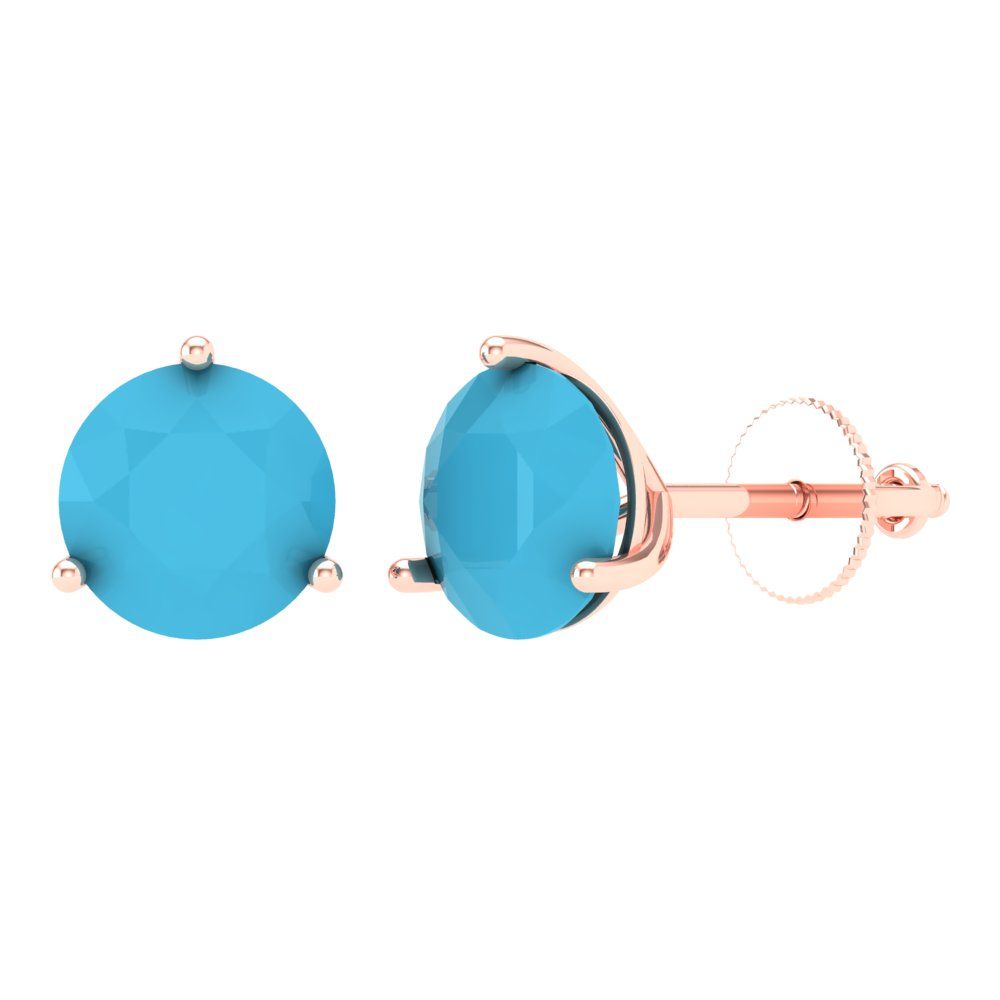 4 ctw Turquoise Studs Earrings | 8.0mm Round Cut White Gold Screw back | December Birthstone