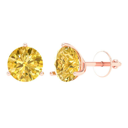 4 ctw Yellow Zirconia Studs Earrings | 8.0mm Round Cut White Gold Screw back | April Birthstone