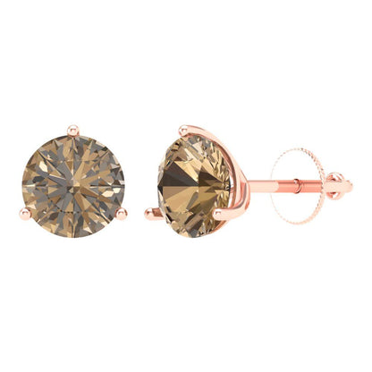 4 ctw Champagne Studs Earrings | 8.0mm Round Cut White Gold Screw back | April Birthstone