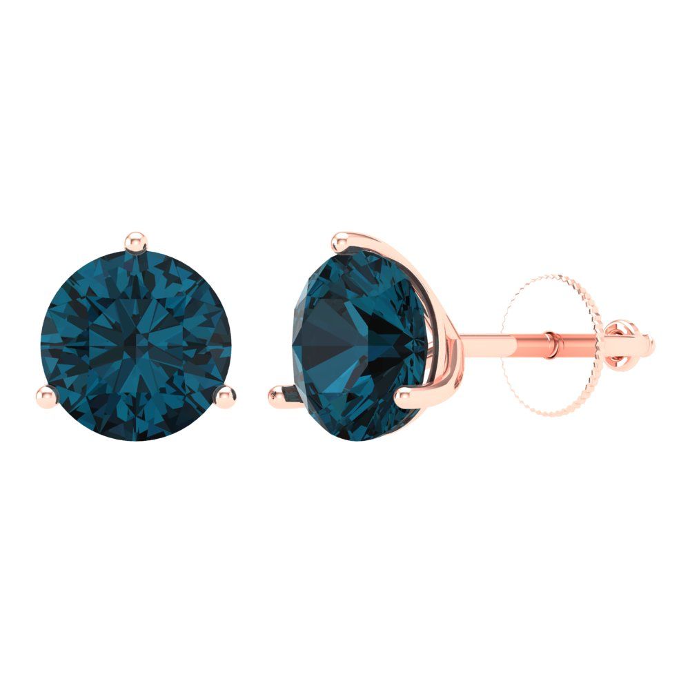 4 ctw London Blue Topaz Studs Earrings | 8.0mm Round Cut White Gold Screw back | December Birthstone