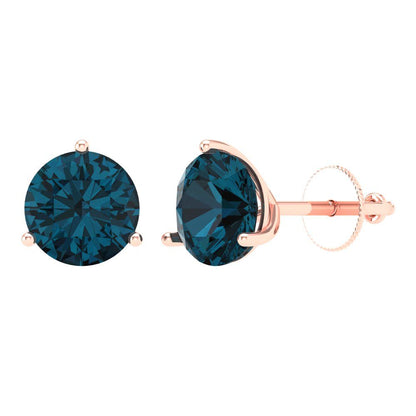 4 ctw London Blue Topaz Studs Earrings | 8.0mm Round Cut White Gold Screw back | December Birthstone