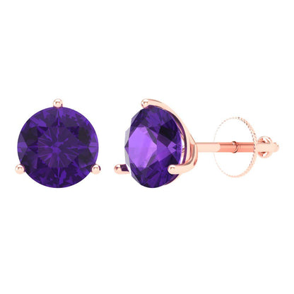 4 ctw Amethyst Studs Earrings | 8.0mm Round Cut White Gold Screw back | February Birthstone