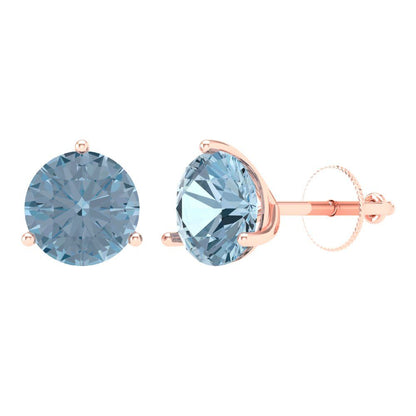 4 ctw Aquamarine Studs Earrings | 8.0mm Round Cut White Gold Screw back | March Birthstone