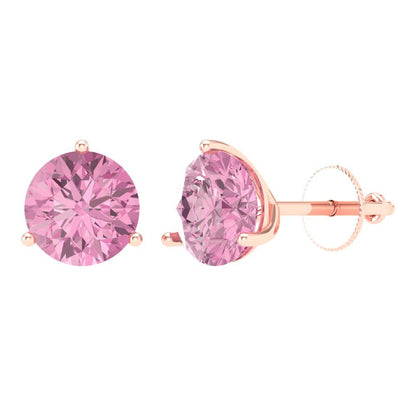 4 ctw Pink Zirconia Studs Earrings | 8.0mm Round Cut White Gold Screw back | April Birthstone