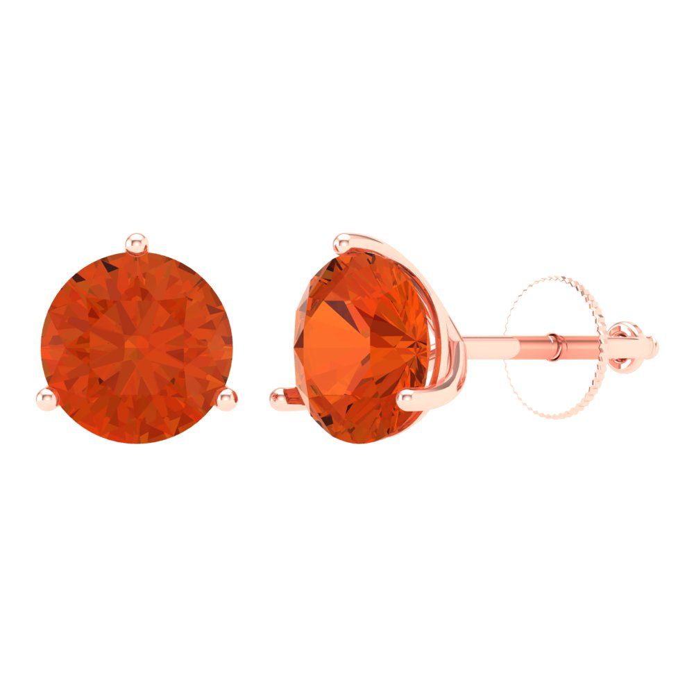 4 ctw Red Zirconia Studs Earrings | 8.0mm Round Cut White Gold Screw back | April Birthstone
