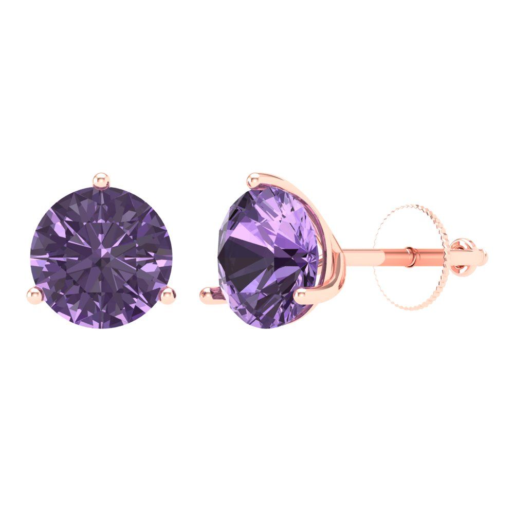 4 ctw Alexandrite Studs Earrings | 8.0mm Round Cut White Gold Screw back | June Birthstone