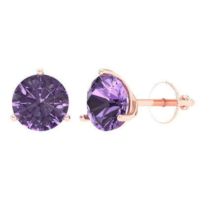 4 ctw Alexandrite Studs Earrings | 8.0mm Round Cut White Gold Screw back | June Birthstone