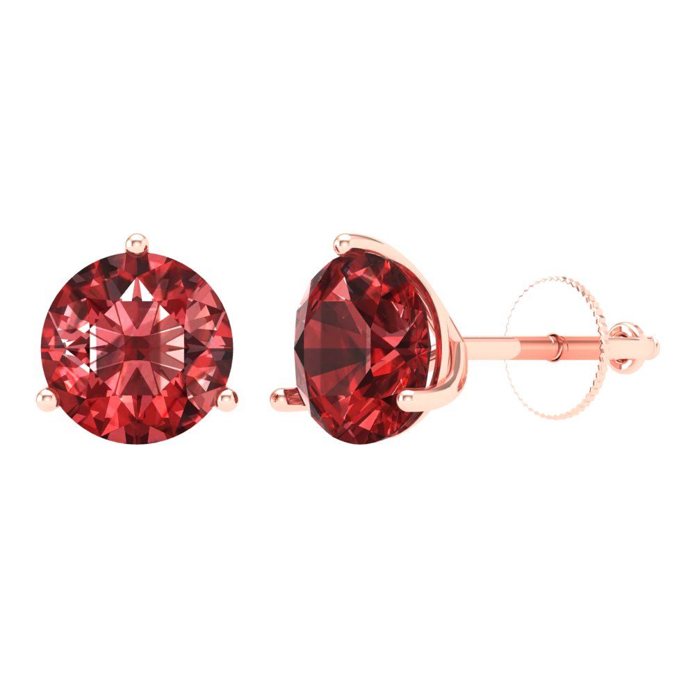 4 ctw Garnet Studs Earrings | 8.0mm Round Cut White Gold Screw back | January Birthstone