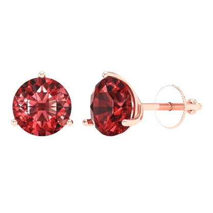 4 ctw Garnet Studs Earrings | 8.0mm Round Cut White Gold Screw back | January Birthstone
