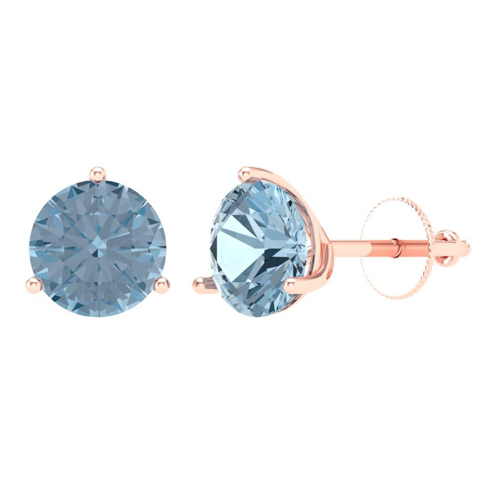 4 ctw Swiss Blue Topaz Studs Earrings | 8.0mm Round Cut White Gold Screw back | December Birthstone