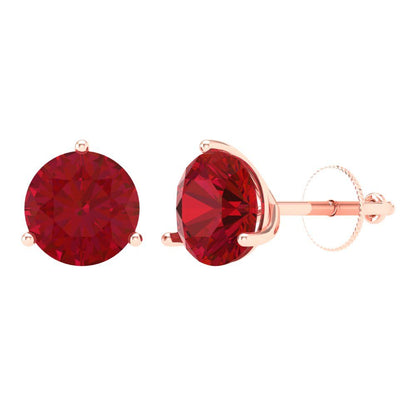4 ctw Pink Tourmaline Studs Earrings | 8.0mm Round Cut White Gold Screw back | April Birthstone