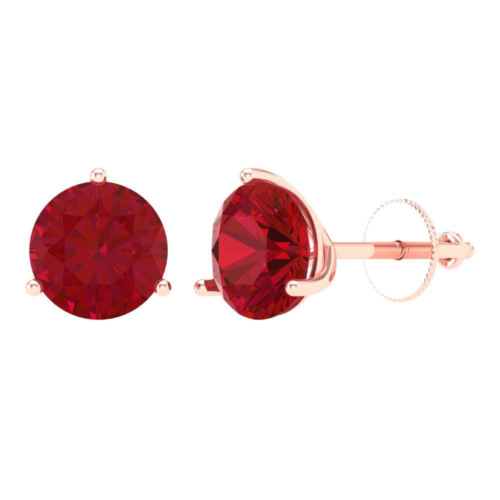 4 ctw Ruby Studs Earrings | 8.0mm Round Cut White Gold Screw back | July Birthstone