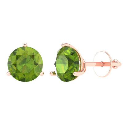 4 ctw Peridot Studs Earrings | 8.0mm Round Cut White Gold Screw back | August Birthstone