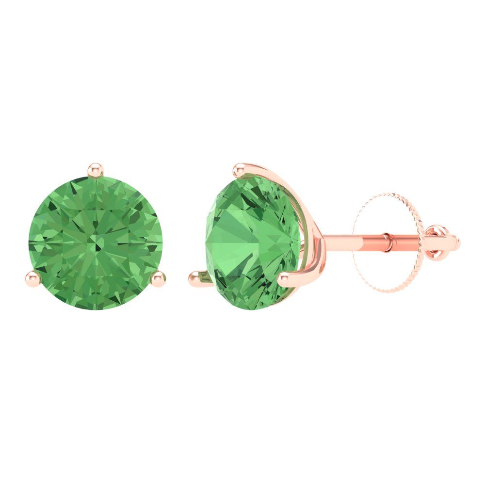 4 ctw Green Zirconia Studs Earrings | 8.0mm Round Cut White Gold Screw back | April Birthstone