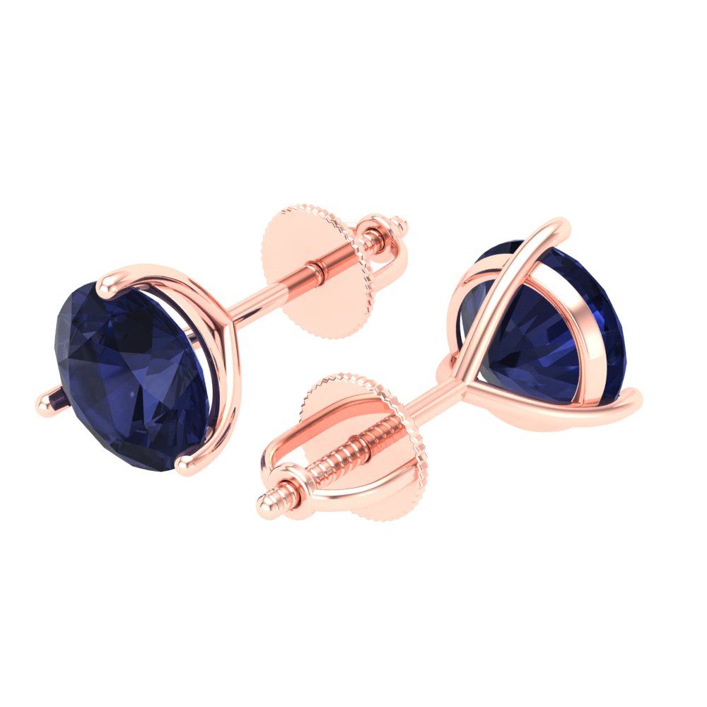 4 ctw Blue Sapphire Studs Earrings | 8.0mm Round Cut White Gold Screw back | September Birthstone