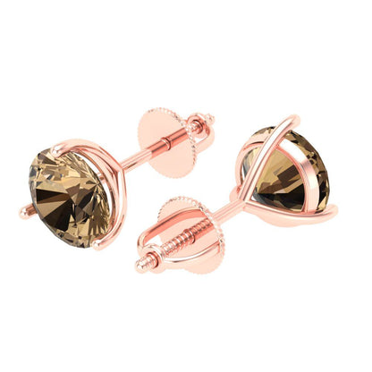 4 ctw Champagne Studs Earrings | 8.0mm Round Cut White Gold Screw back | April Birthstone