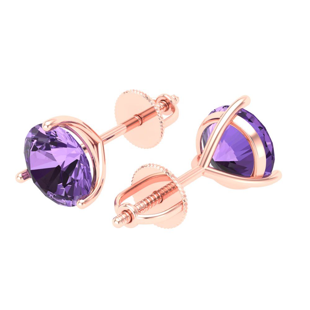 4 ctw Alexandrite Studs Earrings | 8.0mm Round Cut White Gold Screw back | June Birthstone