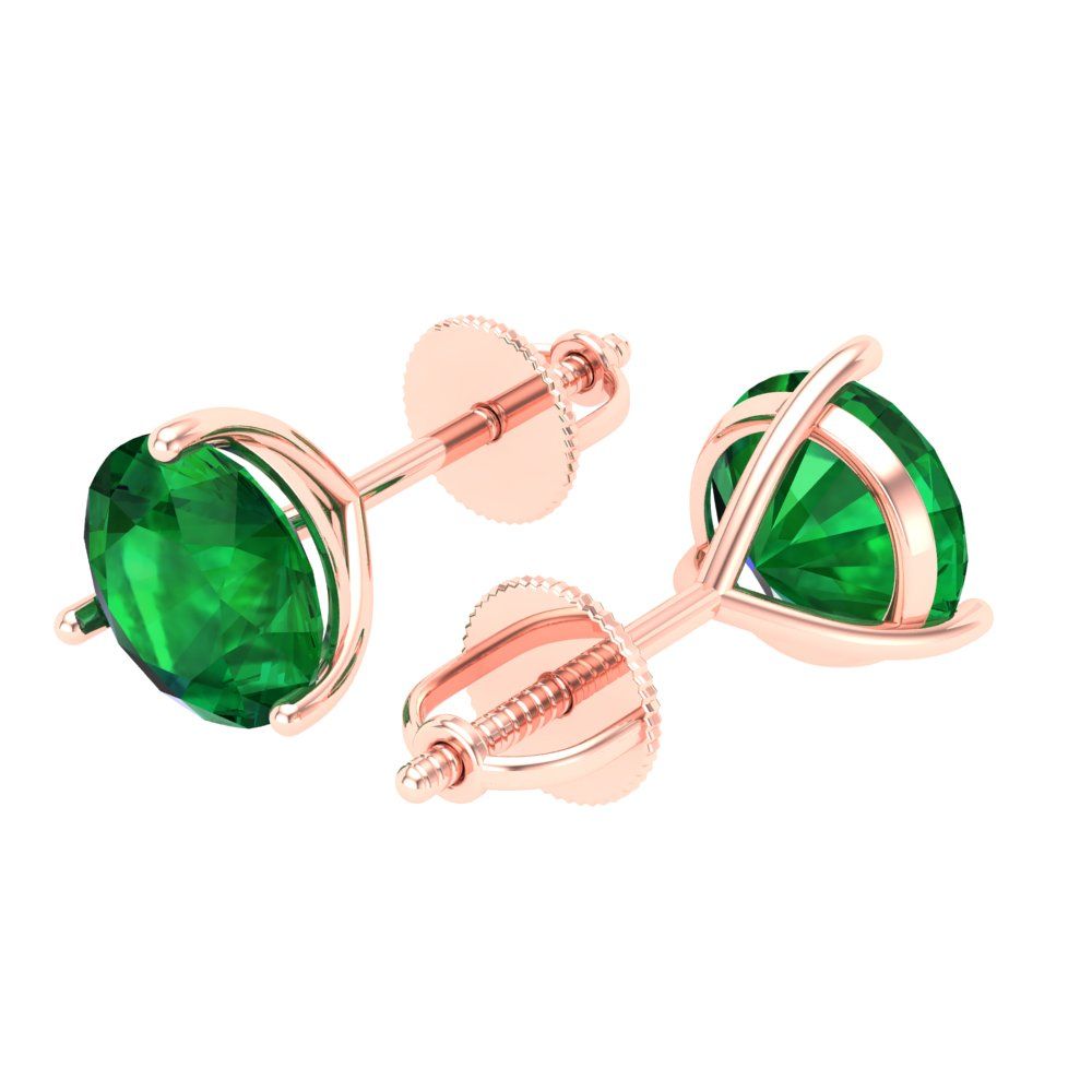 4 ctw Emerald Studs Earrings | 8.0mm Round Cut White Gold Screw back | May Birthstone