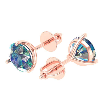 4 ctw Blue Moissanite Studs Earrings | 8.0mm Round Cut White Gold Screw back | April Birthstone