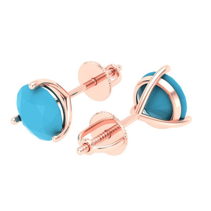4 ctw Turquoise Studs Earrings | 8.0mm Round Cut White Gold Screw back | December Birthstone