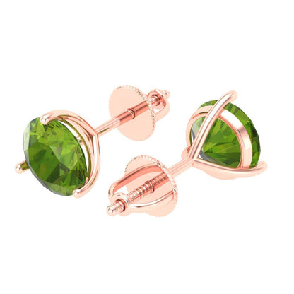 4 ctw Peridot Studs Earrings | 8.0mm Round Cut White Gold Screw back | August Birthstone