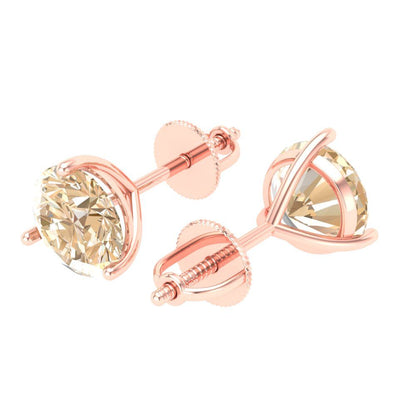 4 ctw Morganite Studs Earrings | 8.0mm Round Cut White Gold Screw back | February Birthstone