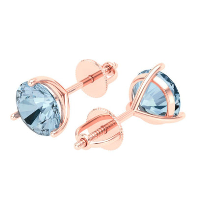 4 ctw Swiss Blue Topaz Studs Earrings | 8.0mm Round Cut White Gold Screw back | December Birthstone
