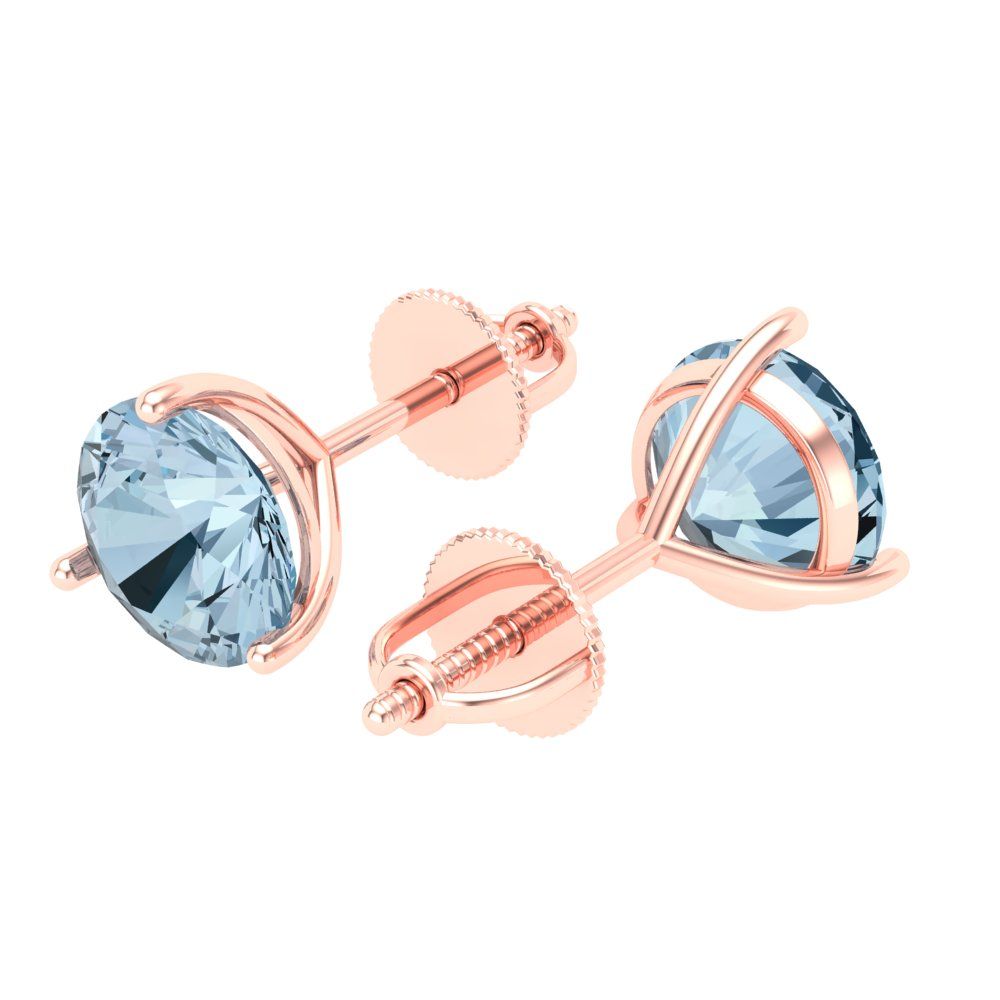 4 ctw Aquamarine Studs Earrings | 8.0mm Round Cut White Gold Screw back | March Birthstone