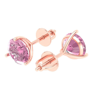 4 ctw Pink Zirconia Studs Earrings | 8.0mm Round Cut White Gold Screw back | April Birthstone