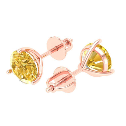 4 ctw Yellow Zirconia Studs Earrings | 8.0mm Round Cut White Gold Screw back | April Birthstone