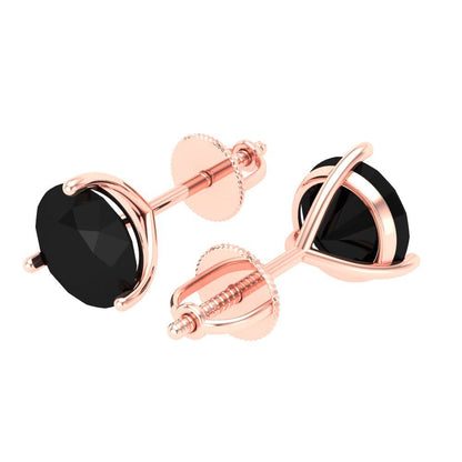 4 ctw Onyx Studs Earrings | 8.0mm Round Cut White Gold Screw back | July Birthstone