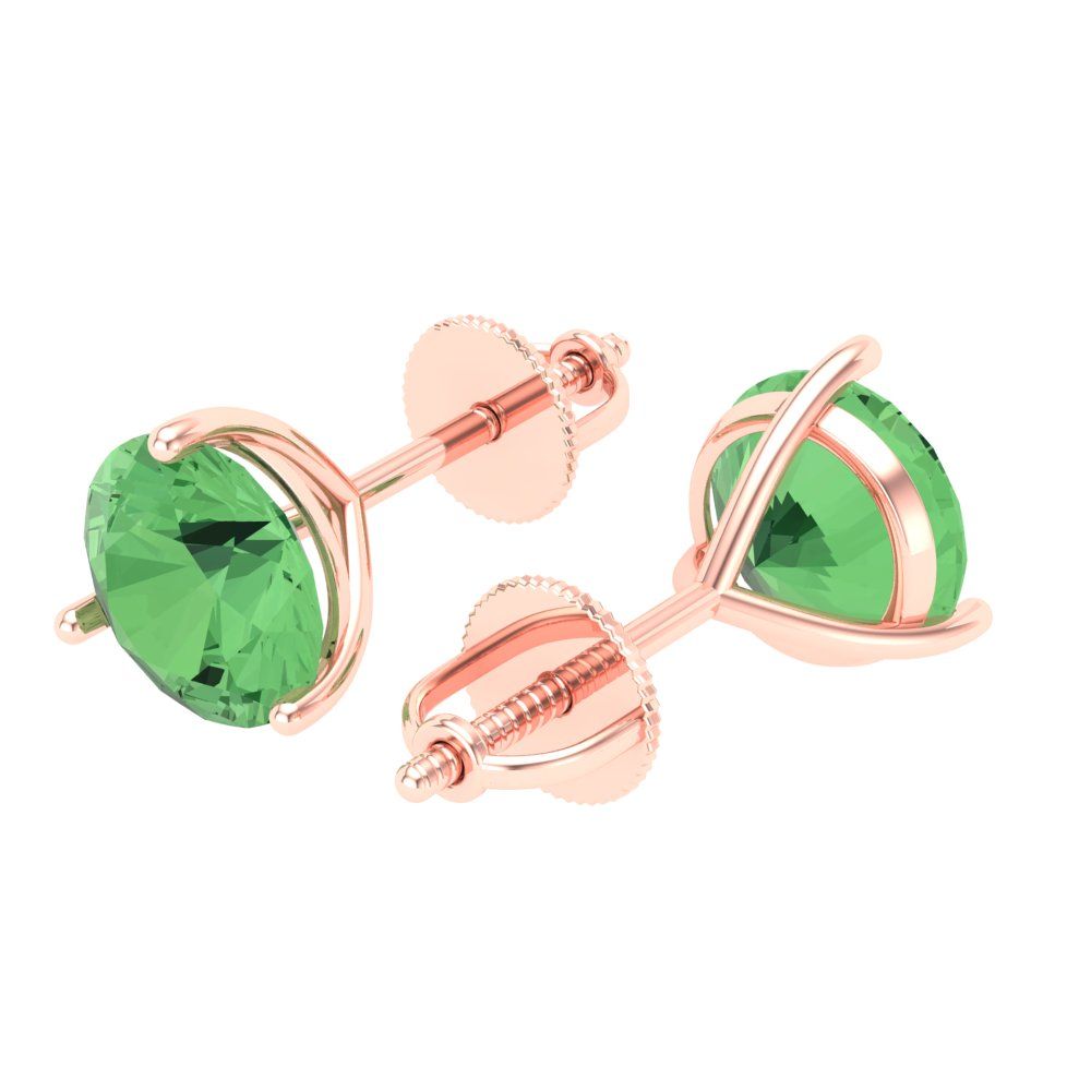 4 ctw Green Zirconia Studs Earrings | 8.0mm Round Cut White Gold Screw back | April Birthstone