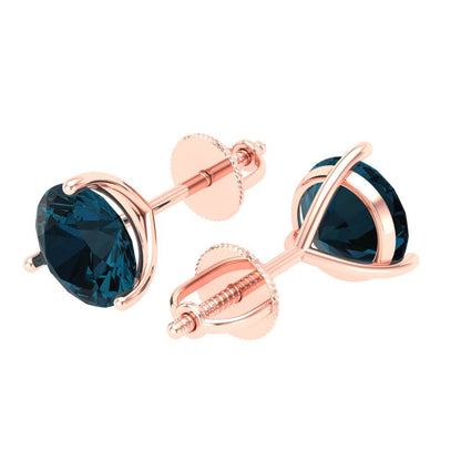 4 ctw London Blue Topaz Studs Earrings | 8.0mm Round Cut White Gold Screw back | December Birthstone