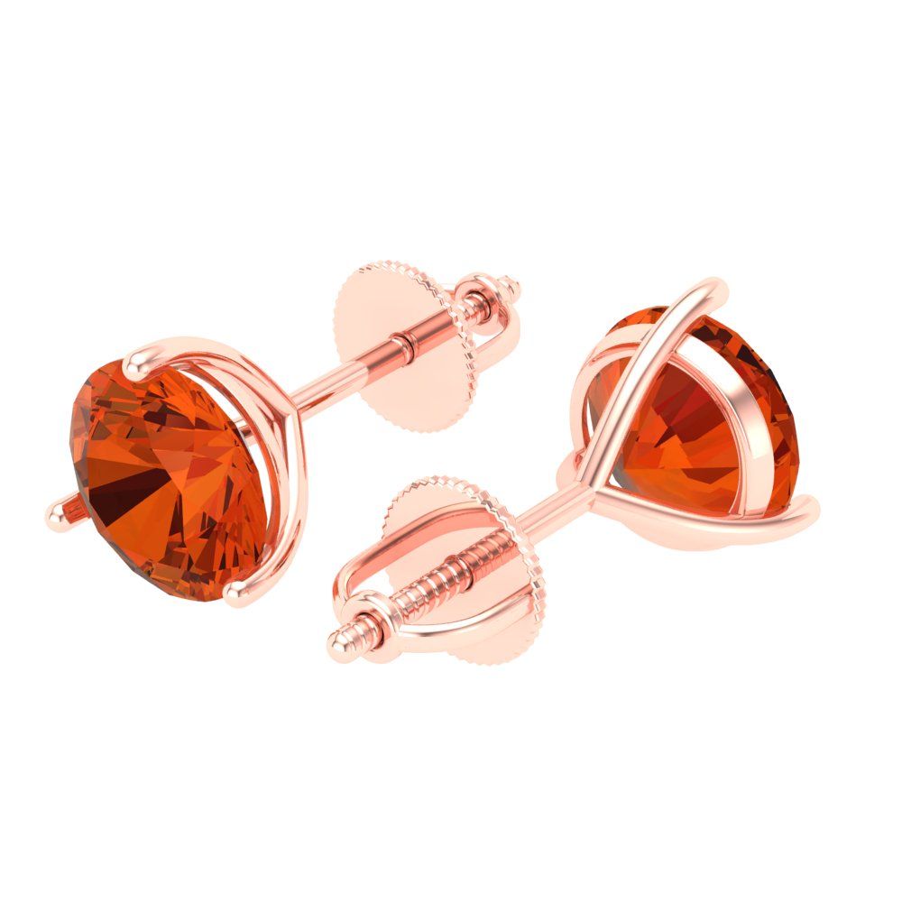 4 ctw Red Zirconia Studs Earrings | 8.0mm Round Cut White Gold Screw back | April Birthstone