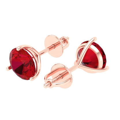 4 ctw Ruby Studs Earrings | 8.0mm Round Cut White Gold Screw back | July Birthstone