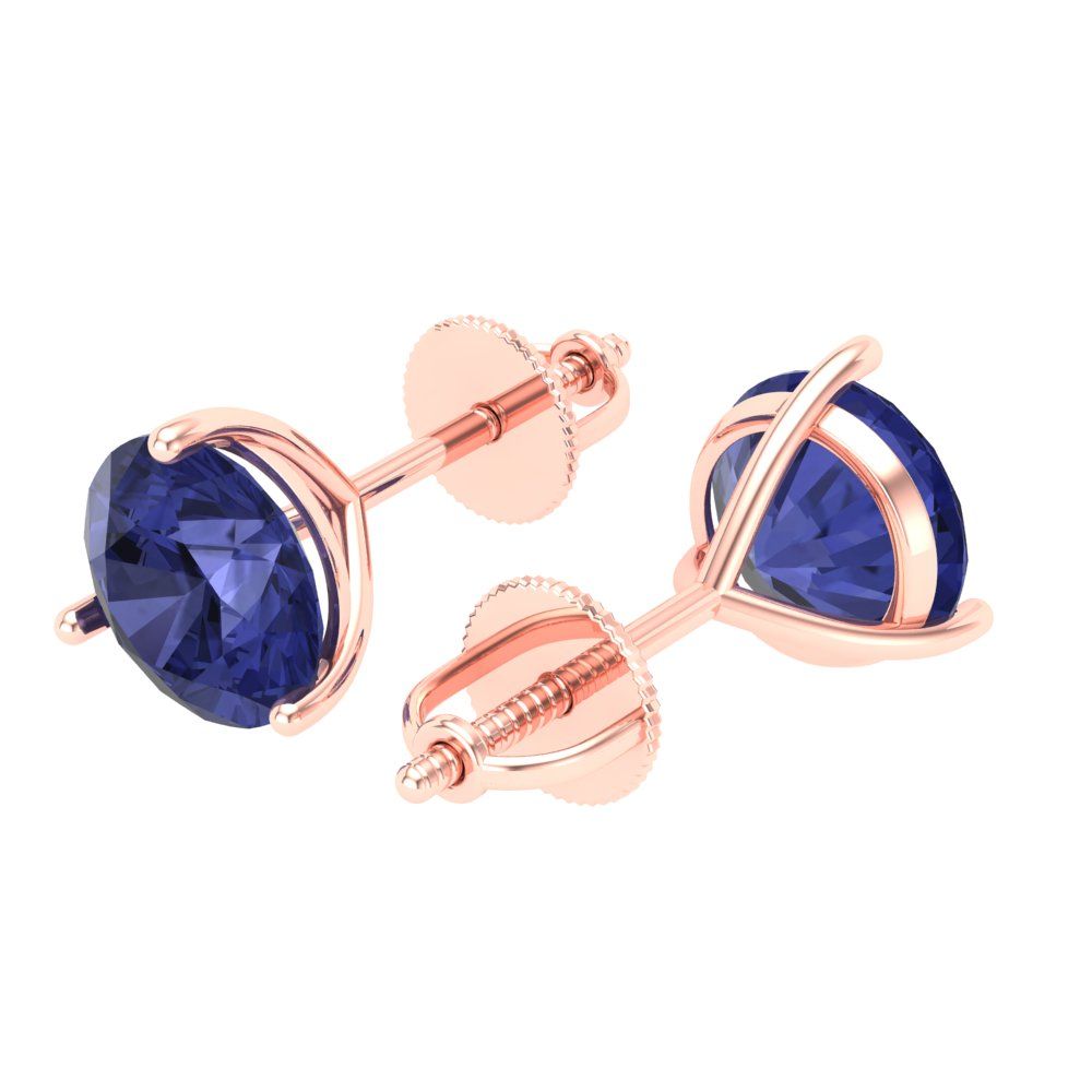 4 ctw Tanzanite Studs Earrings | 8.0mm Round Cut White Gold Screw back | December Birthstone