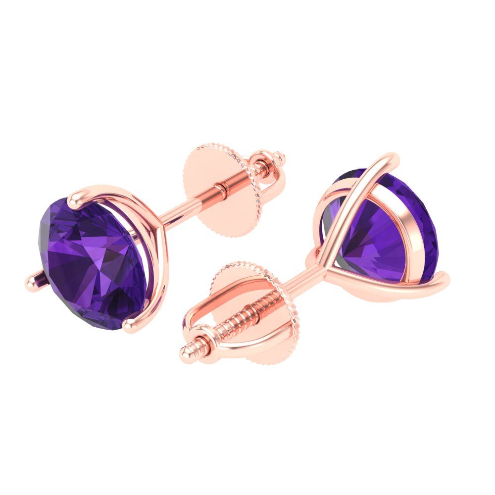 4 ctw Amethyst Studs Earrings | 8.0mm Round Cut White Gold Screw back | February Birthstone