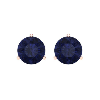 4 ctw Blue Sapphire Studs Earrings | 8.0mm Round Cut White Gold Screw back | September Birthstone