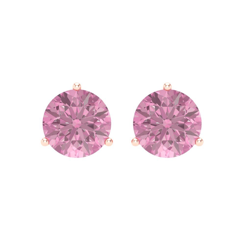 4 ctw Pink Zirconia Studs Earrings | 8.0mm Round Cut White Gold Screw back | April Birthstone