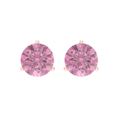 4 ctw Pink Zirconia Studs Earrings | 8.0mm Round Cut White Gold Screw back | April Birthstone