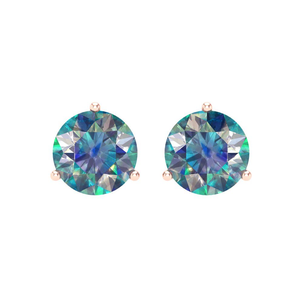 4 ctw Blue Moissanite Studs Earrings | 8.0mm Round Cut White Gold Screw back | April Birthstone
