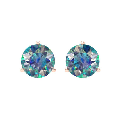 4 ctw Blue Moissanite Studs Earrings | 8.0mm Round Cut White Gold Screw back | April Birthstone