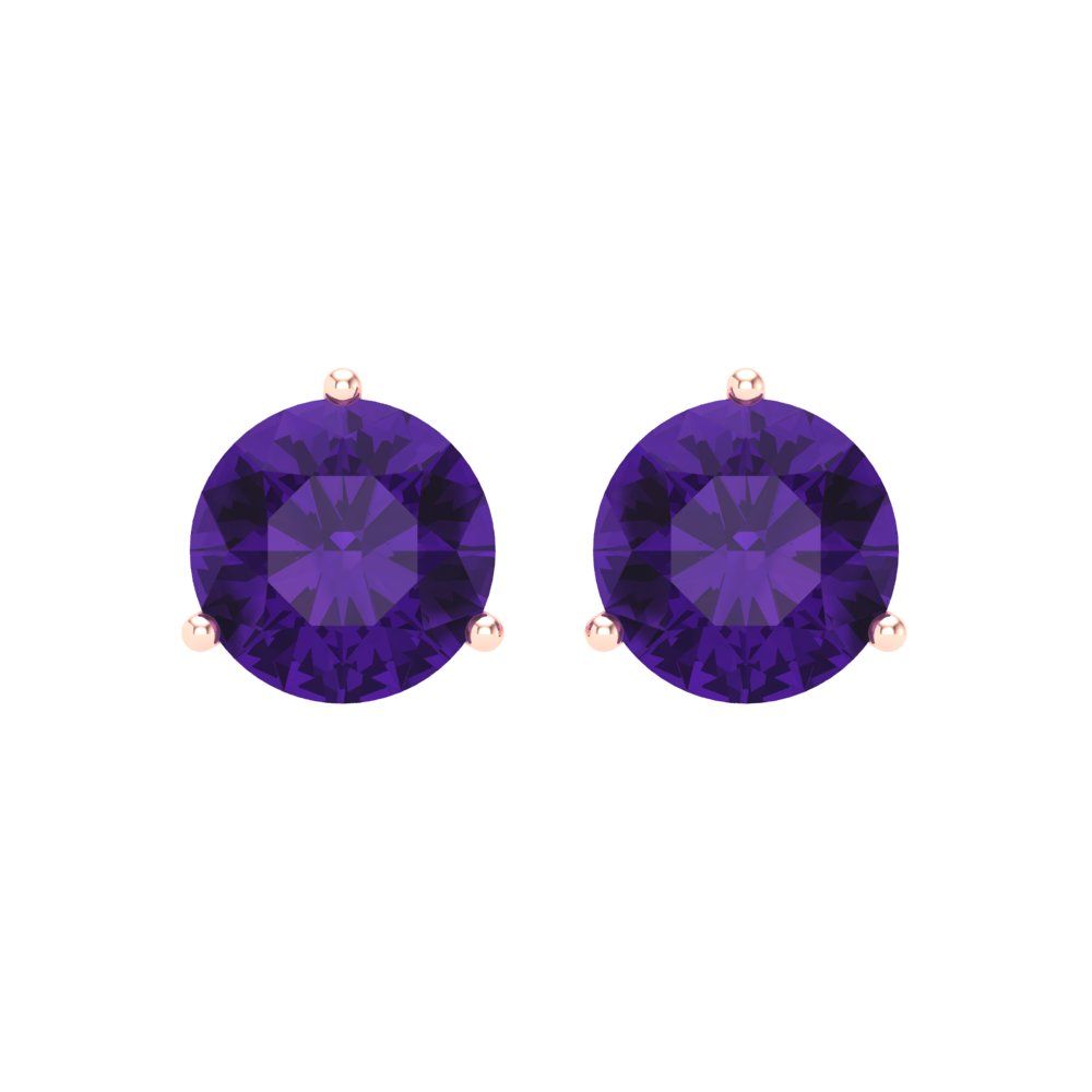 4 ctw Amethyst Studs Earrings | 8.0mm Round Cut White Gold Screw back | February Birthstone