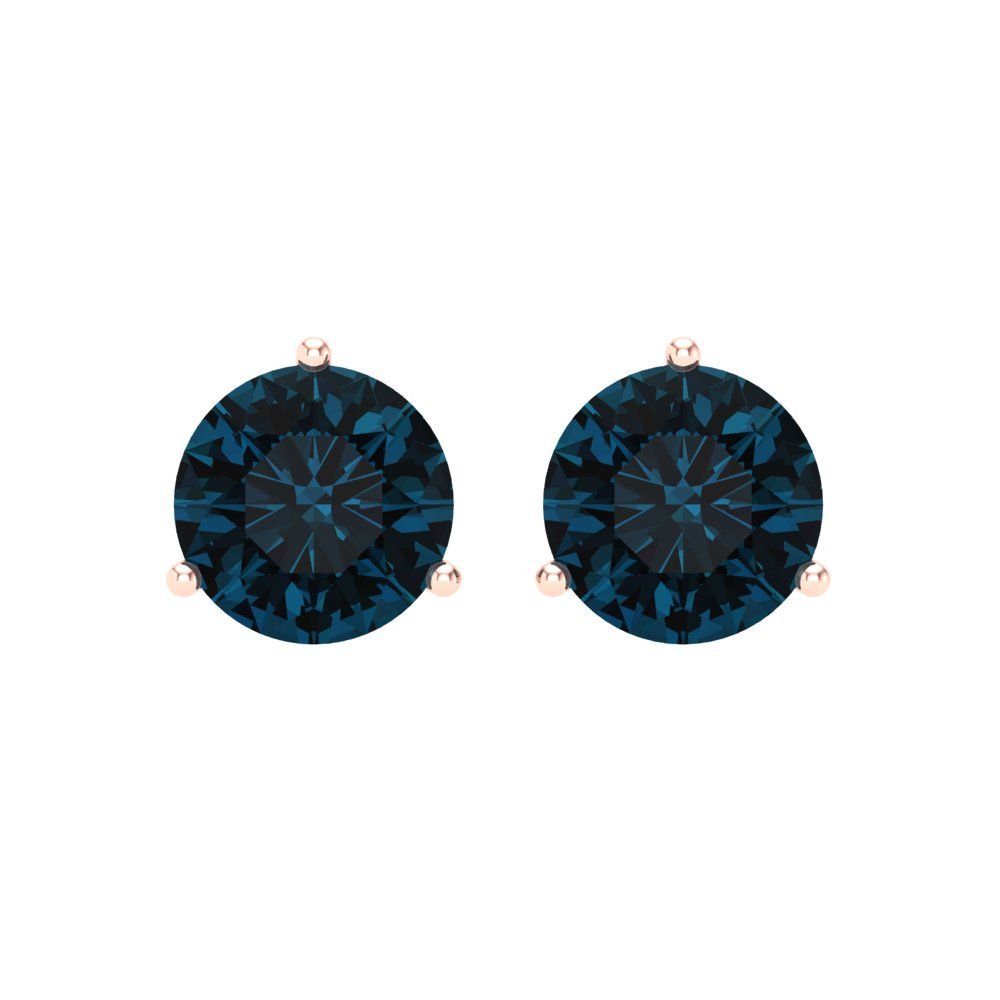 4 ctw London Blue Topaz Studs Earrings | 8.0mm Round Cut White Gold Screw back | December Birthstone