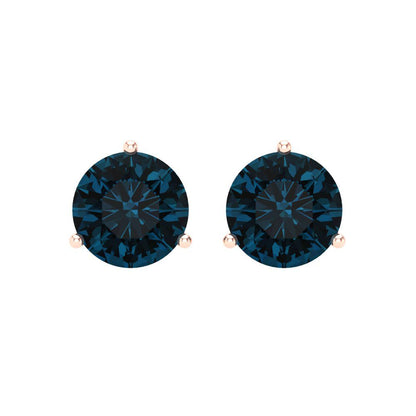 4 ctw London Blue Topaz Studs Earrings | 8.0mm Round Cut White Gold Screw back | December Birthstone